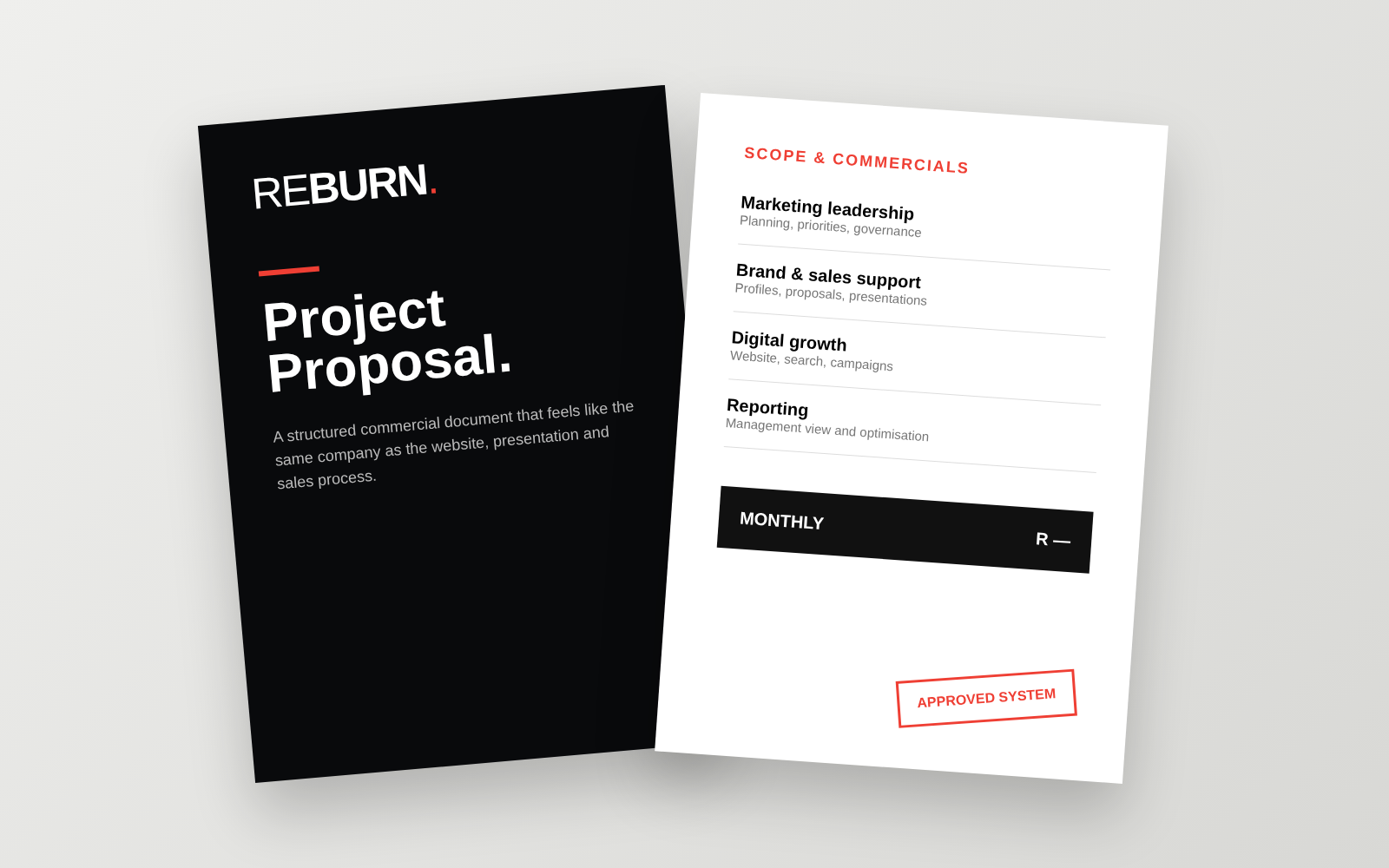 Reburn proposal collateral mockup